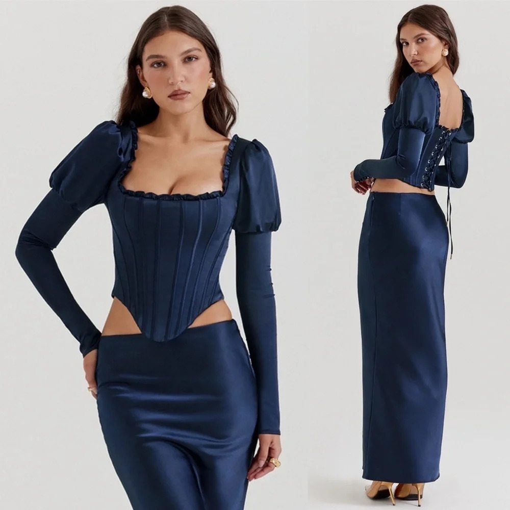 HOUSE OF CB 'Dana'‎ Navy Puff Sleeve Corset NWOT - Picture 11 of 11